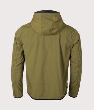Active Hooded Shell Jacket in Army Green by Aquascutum. EQVVS Back Angle Shot.
