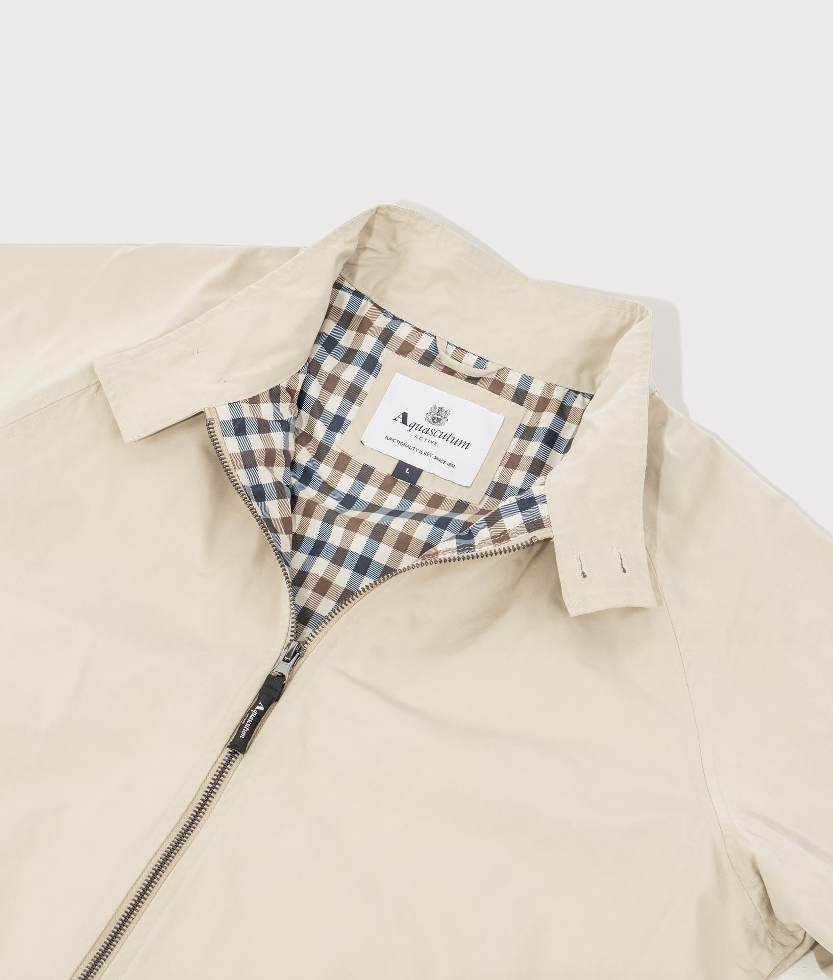 Active President Jacket in Beige by Aquascutum. EQVVS Detail Shot.
