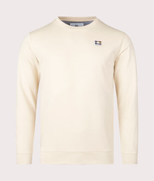 Active Club Check Patch Sweatshirt in Beige by Aquascutum. EQVVS Front Angle Shot.