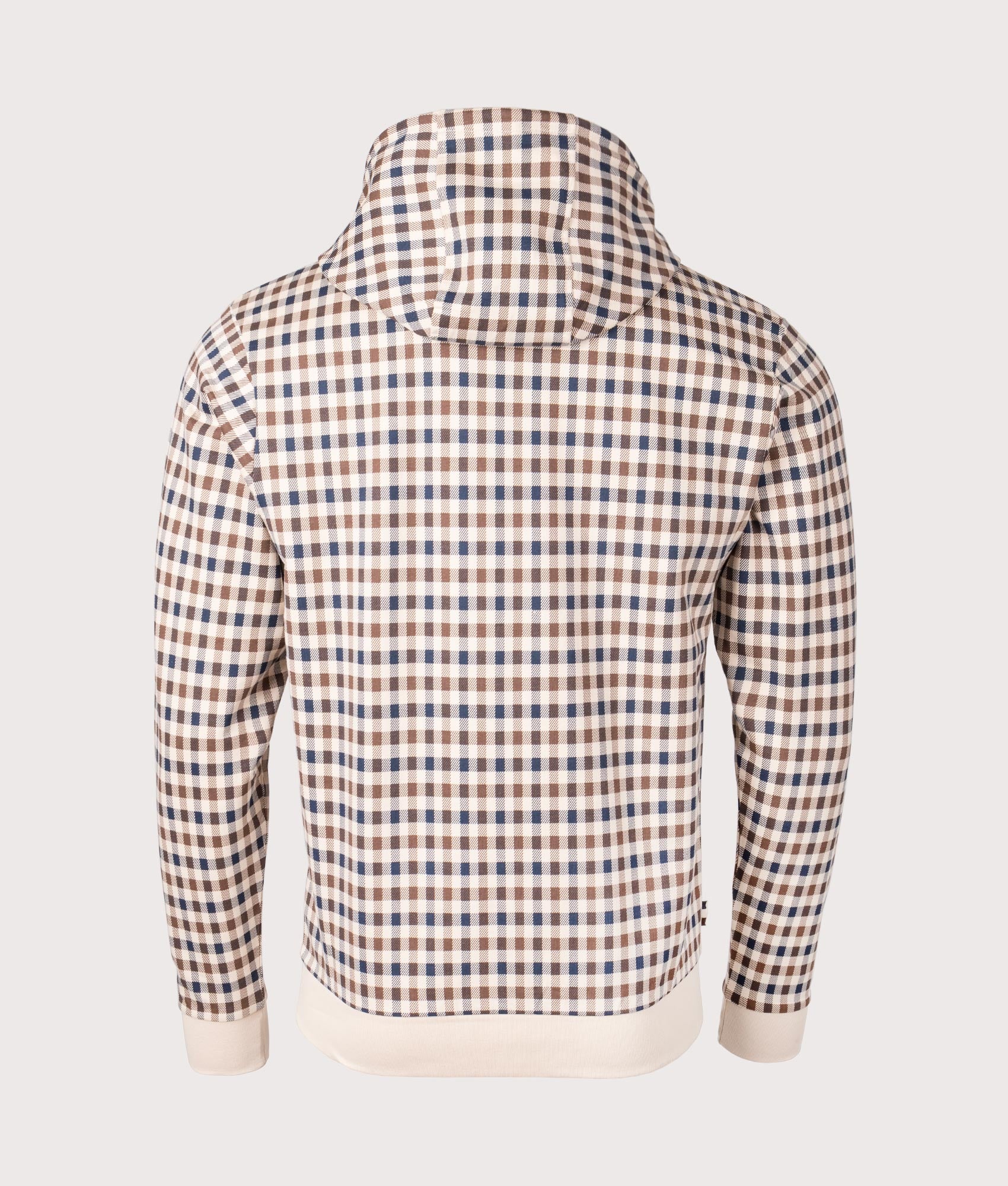 Active Club Check Zip Through Hoodie in Beige by Aquascutum. EQVVS Back Angle Shot.