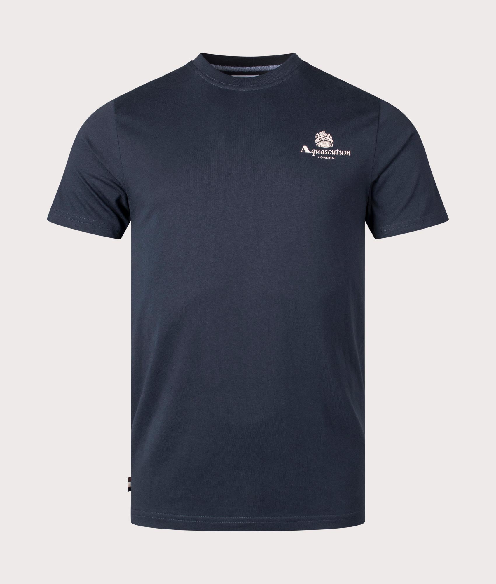 Active Small Logo T-Shirt in Navy by Aquascutum. EQVVS Front Angle shot.