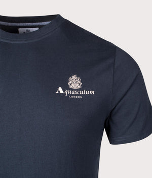 Active Small Logo T-Shirt in Navy by Aquascutum. EQVVS Detail shot.