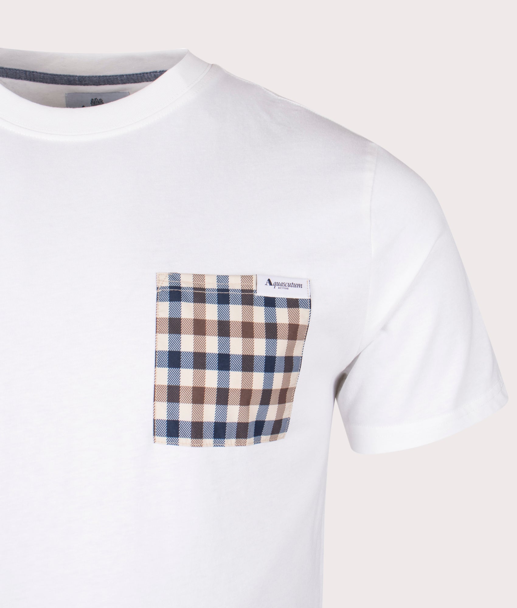 Active Club Check Pocket T-Shirt in Optical White by Aquascutum. EQVVS Detail Shot.
