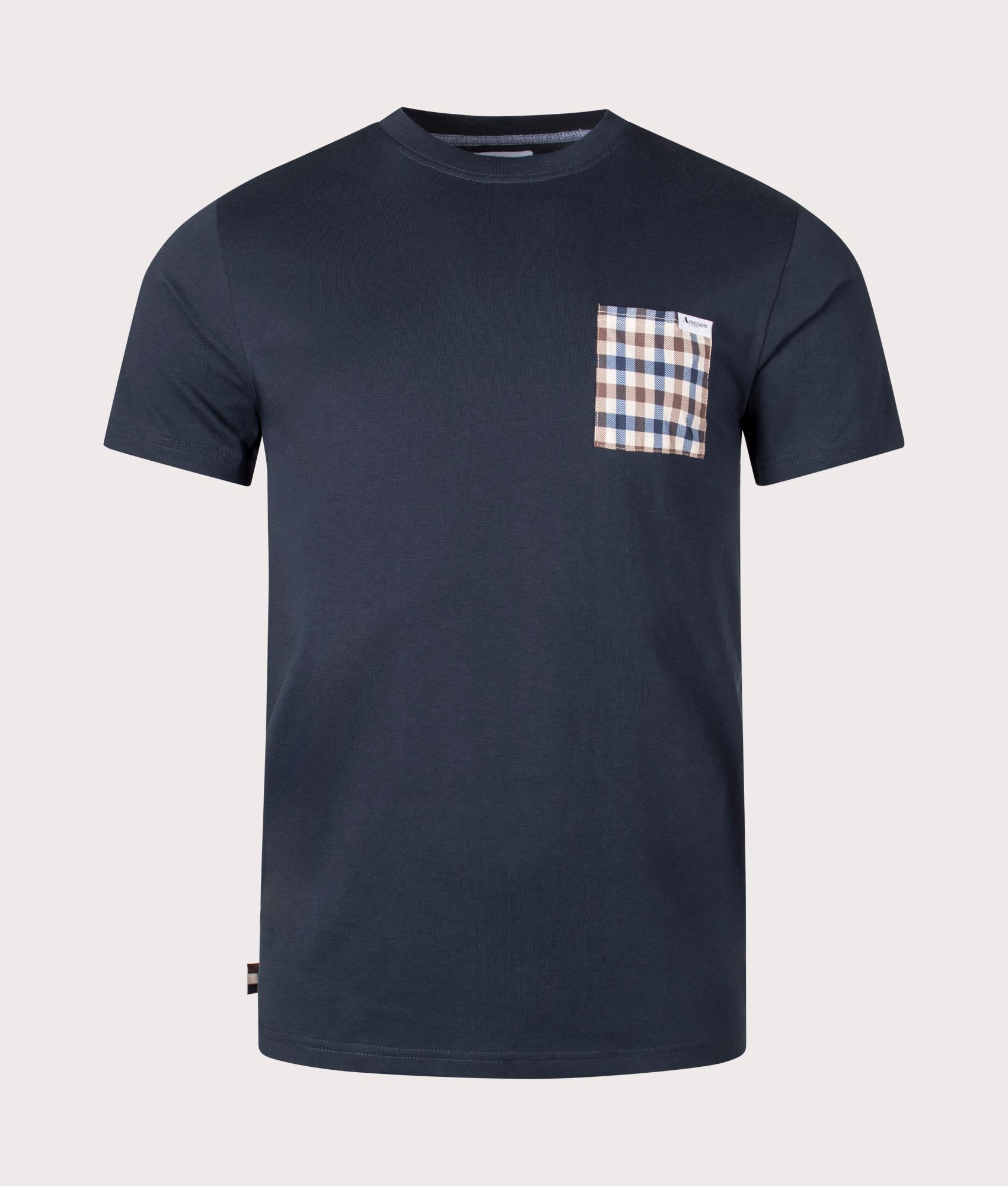 Active Club Check Pocket T-Shirt Navy By Aquascutum. EQVVS front angle shot.
