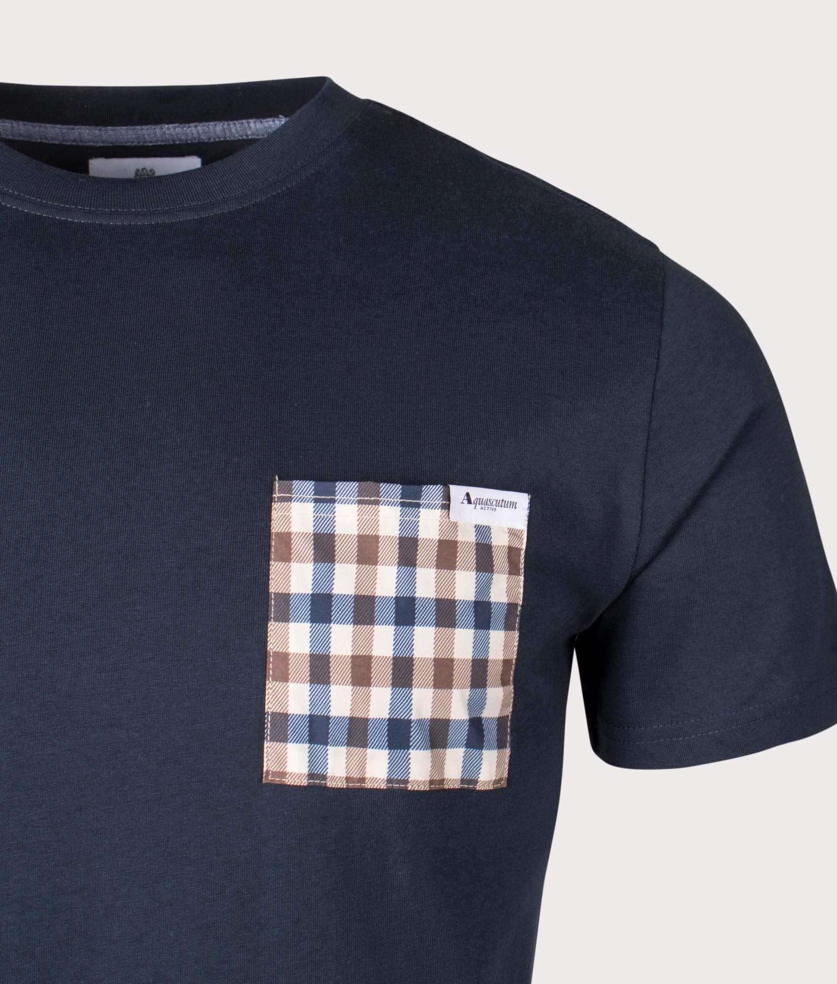 Active Club Check Pocket T-Shirt Navy By Aquascutum. EQVVS detail shot.