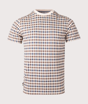 Active Club Check T-Shirt in Beige by Aquascutum. EQVVS Front Angle Shot.