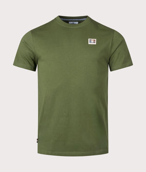 Active Club Check Patch T-Shirt in Army Green by Aquascutum. EQVVS Front Angle Shot.