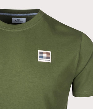 Active Club Check Patch T-Shirt in Army Green by Aquascutum. EQVVS Detail Shot.