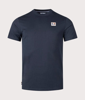 Active Club Check Patch T-Shirt in Navy by Aquascutum. EQVVS front angle shot.