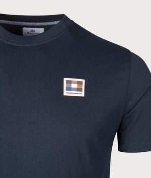 Active Club Check Patch T-Shirt in Navy by Aquascutum. EQVVS detail shot.