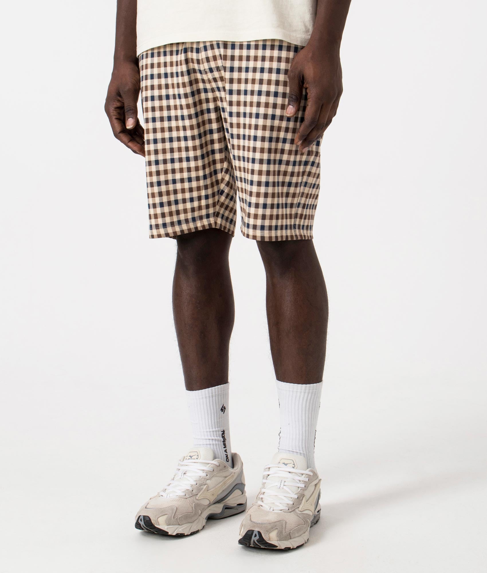 Active Club Check Shorts in Navy by Aquascutum. EQVVS Side Angle Shot
