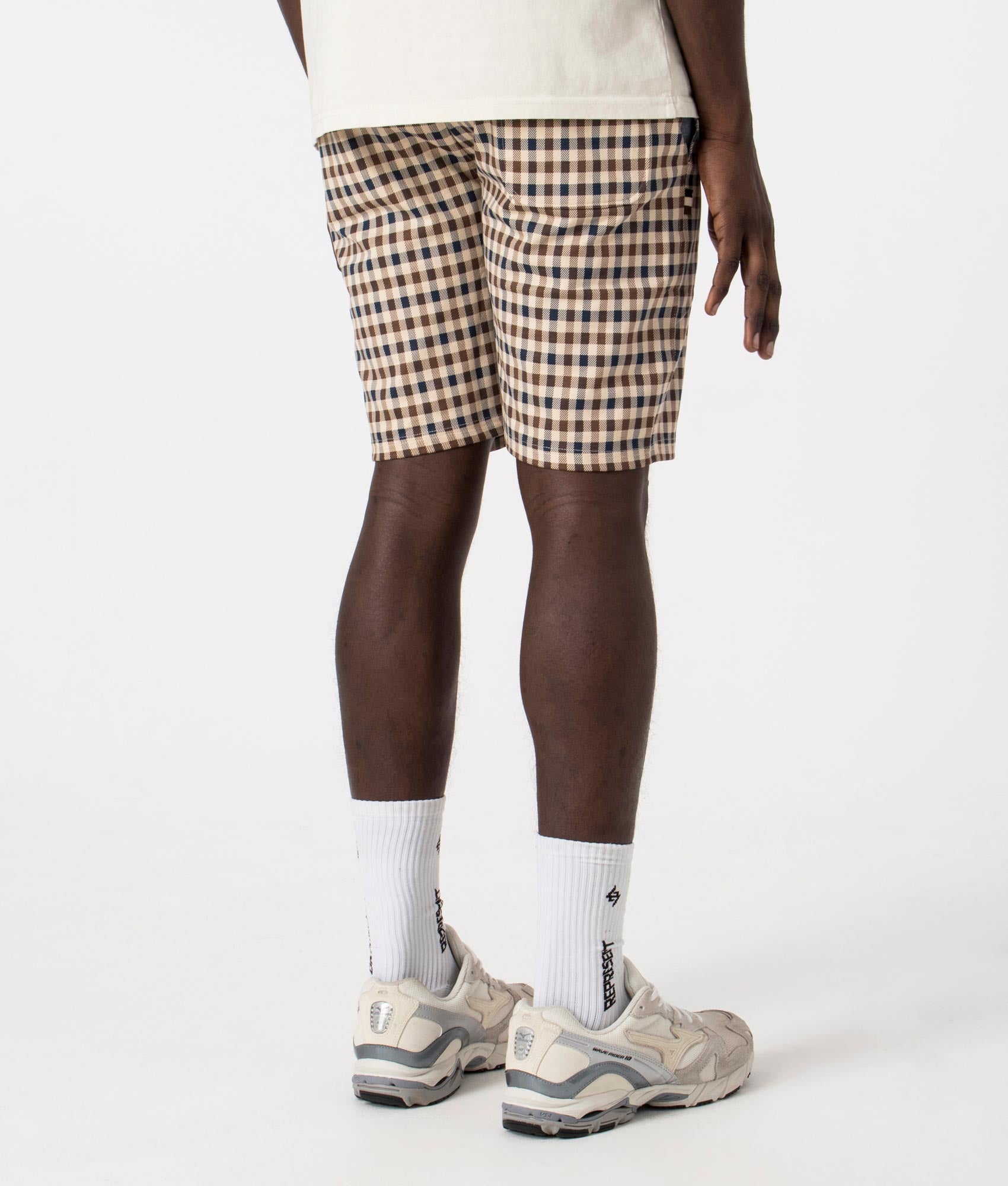 Active Club Check Shorts in Navy by Aquascutum. EQVVS Back Angle Shot