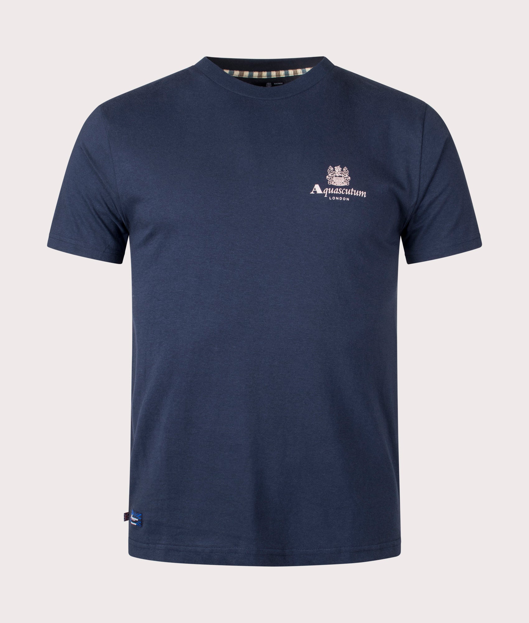 Beach Basic Small Logo T-Shirt in Navy by Aquascutum. EQVVS Front Angle Shot.