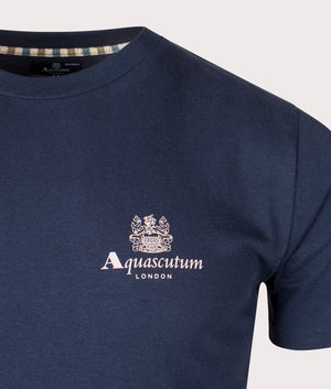 Beach Basic Small Logo T-Shirt in Navy by Aquascutum. EQVVS Detail Shot.