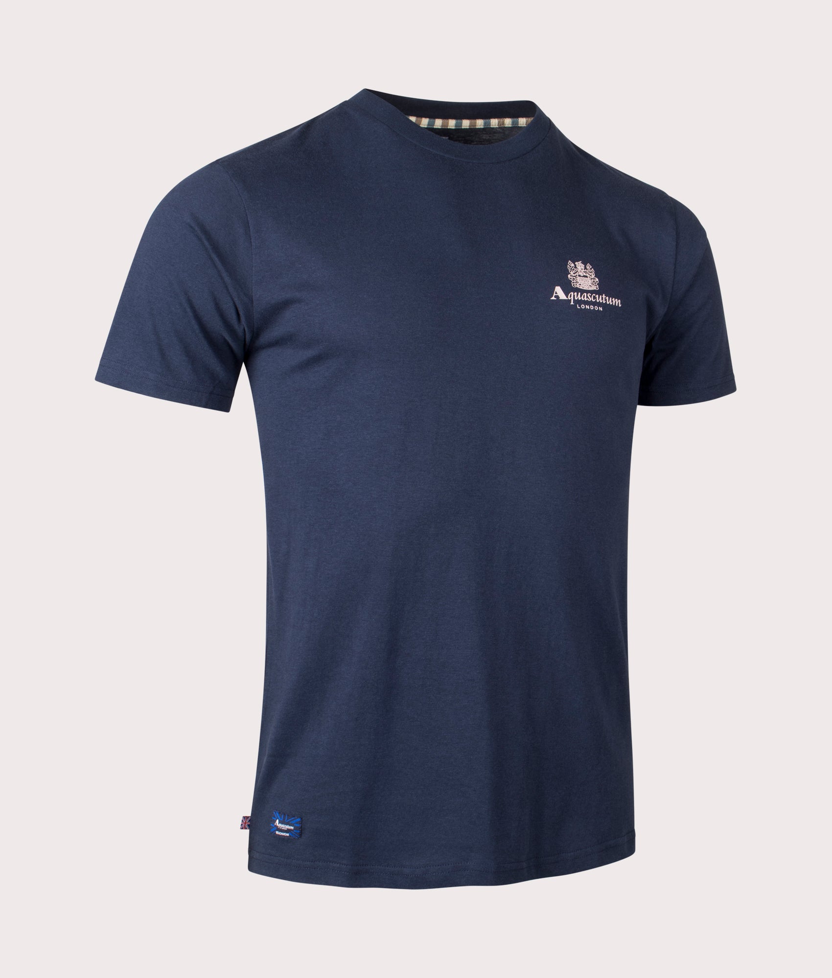 Beach Basic Small Logo T-Shirt in Navy by Aquascutum. EQVVS Side Angle Shot.