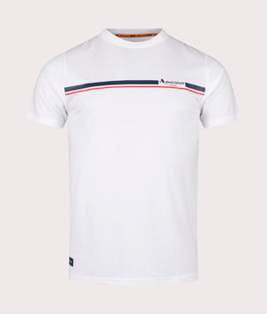 Active Cotton Stripes T-Shirt in White by Aquascutum. EQVVS Front Angle Shot.