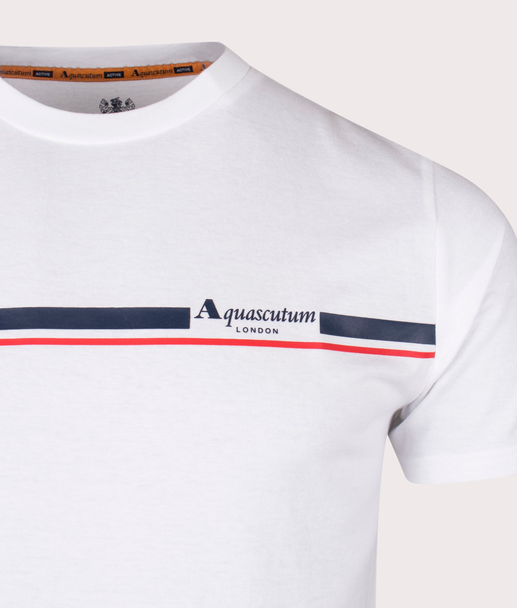 Active Cotton Stripes T-Shirt in White by Aquascutum. EQVVS Detail Shot.