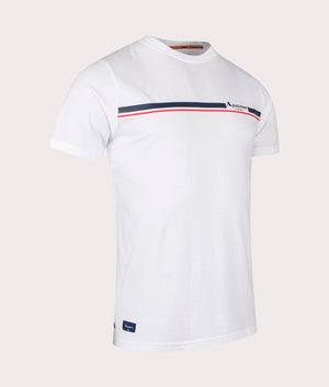 Active Cotton Stripes T-Shirt in White by Aquascutum. EQVVS Side Angle Shot.