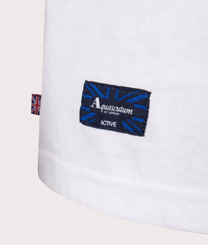Active Cotton Stripes T-Shirt in White by Aquascutum. EQVVS Detail Shot.