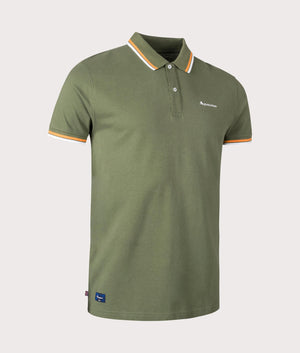Active Cotton Stripes Dry-Fit Polo Shirt in Army Green by Aquascutum. EQVVS Side Angle Shot.