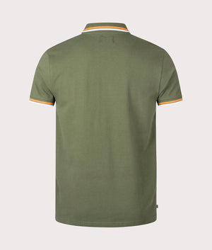 Active Cotton Stripes Dry-Fit Polo Shirt in Army Green by Aquascutum. EQVVS Back Angle Shot.