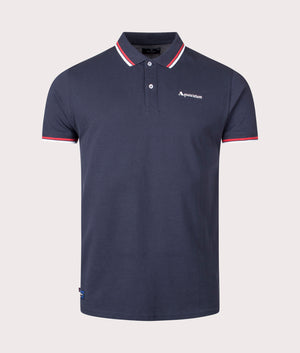 Active Cotton Stripes Dry-Fit Polo Shirt in Navy by Aquascutum. EQVVS Front Angle Shot.