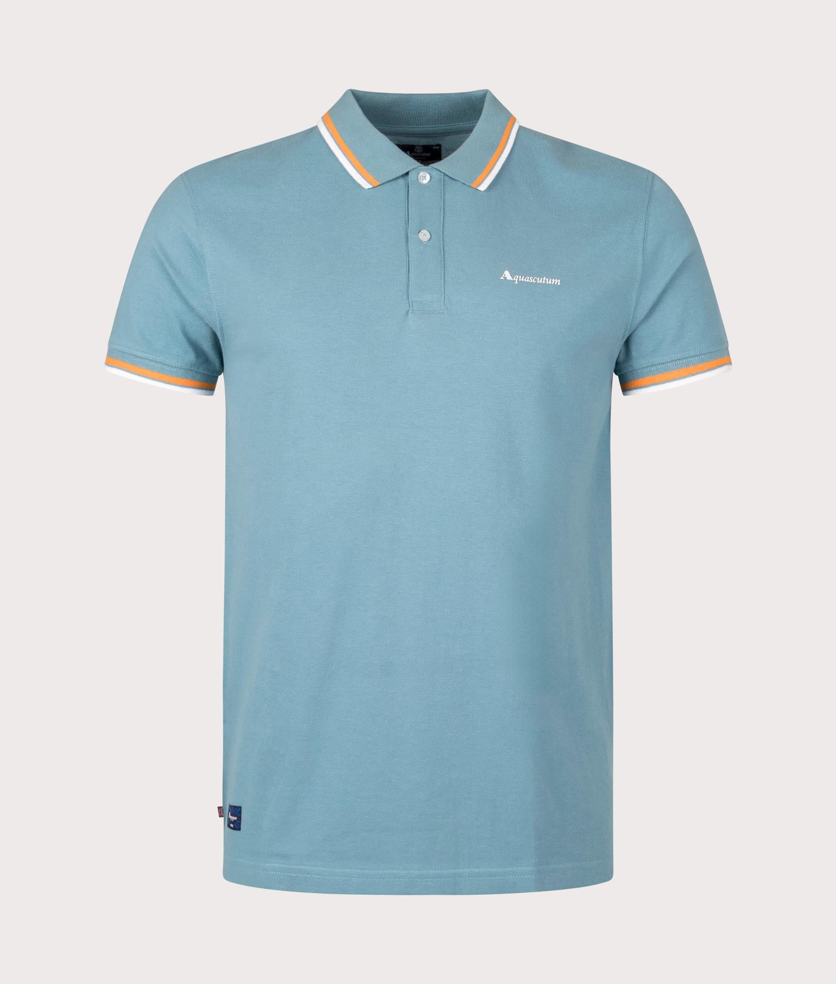 Active Cotton Stripes Dry-Fit Polo Shirt in Avio by Aquascutum. EQVVS Front Angle Shot.