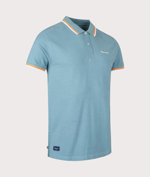 Active Cotton Stripes Dry-Fit Polo Shirt in Avio by Aquascutum. EQVVS Side Angle Shot.