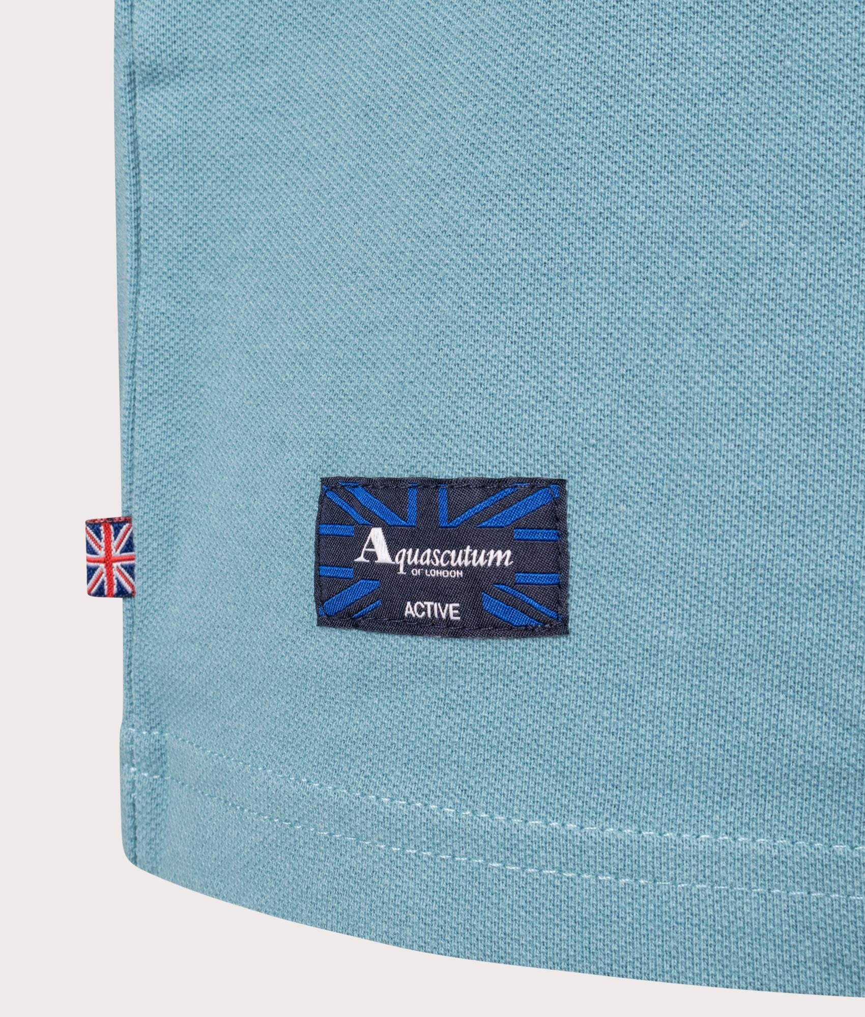 Active Cotton Stripes Dry-Fit Polo Shirt in Avio by Aquascutum. EQVVS Detail Shot.