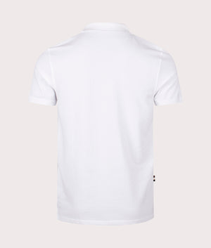 Active Check Patch Polo Shirt in Optical White by Aquascutum. EQVVS Back Angle Shot.
