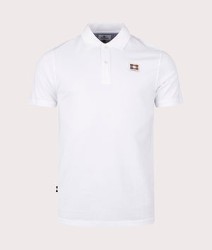 Active Check Patch Polo Shirt in Optical White by Aquascutum. EQVVS Front Angle Shot.