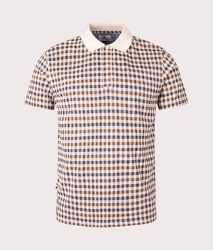 Active Club Check Polo Shirt in Active Beige by Aquascutum. EQVVS Front Angle Shot.