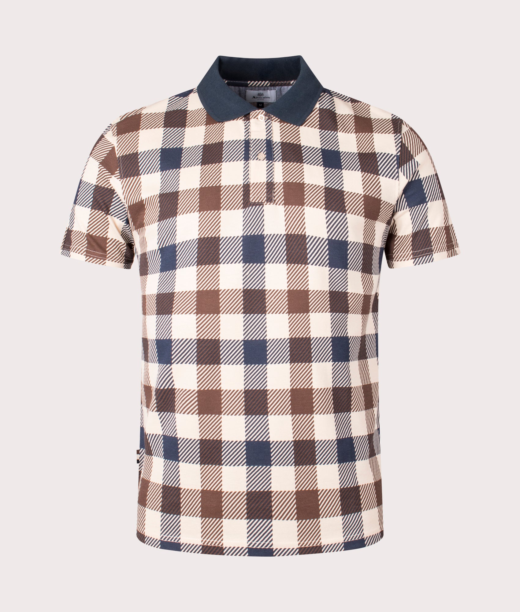 Active Macro Check Polo Shirt in Navy by Aquascutum. EQVVS Front Angle Shot.