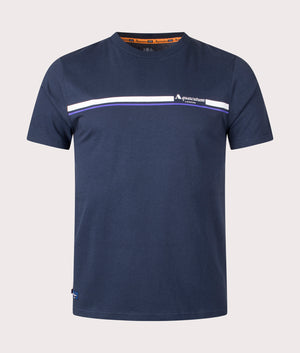 Active Cotton Stripes T-Shirt in Navy by Aquascutum. EQVVS Front Angle Shot.