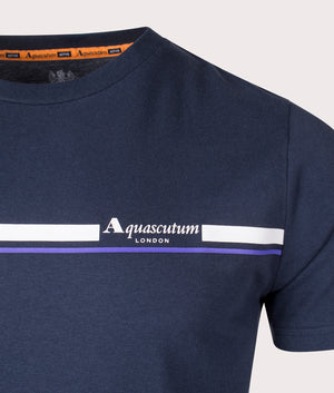 Active Cotton Stripes T-Shirt in Navy by Aquascutum. EQVVS Detail Shot.