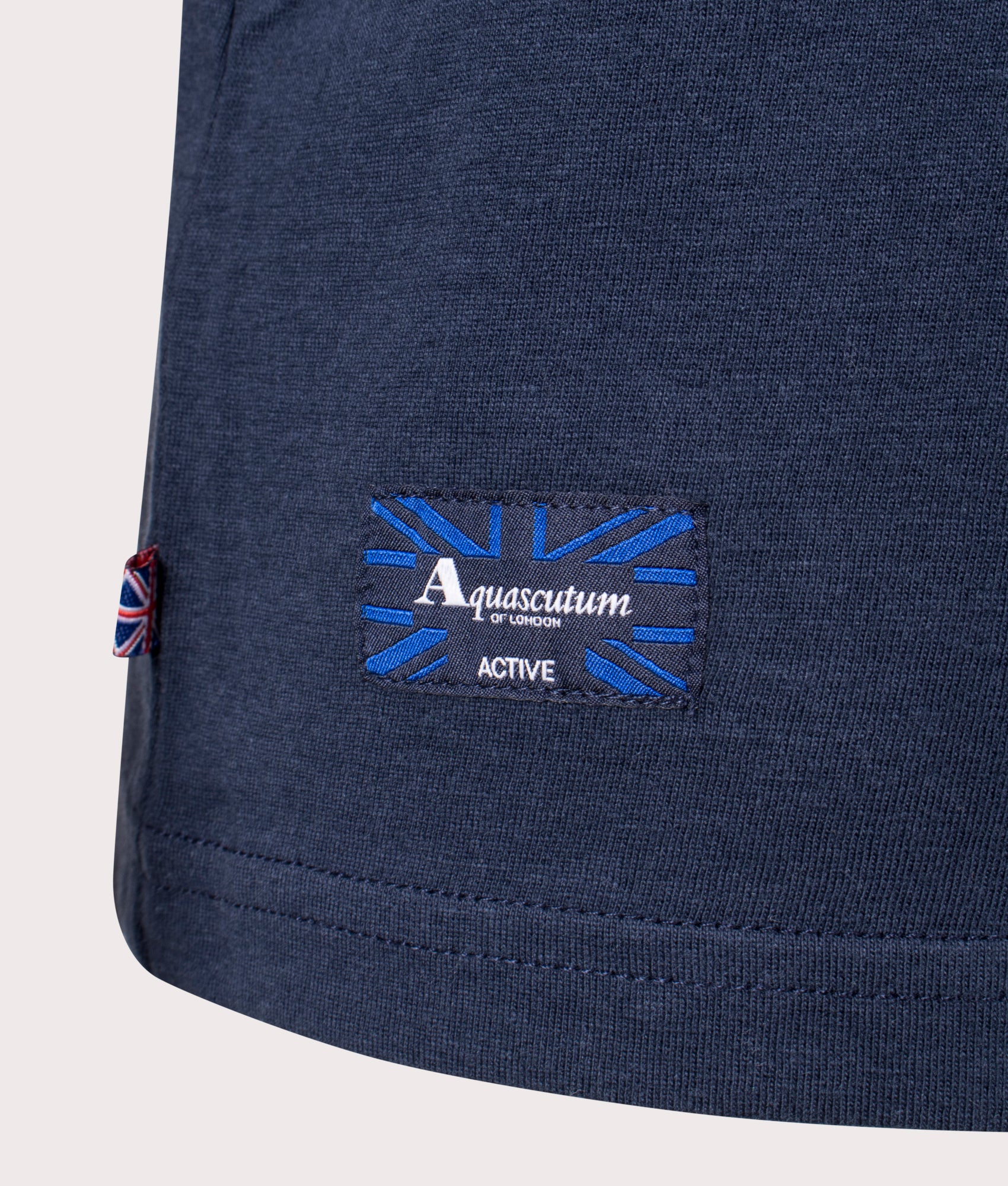 Active Cotton Stripes T-Shirt in Navy by Aquascutum. EQVVS Detail Shot.