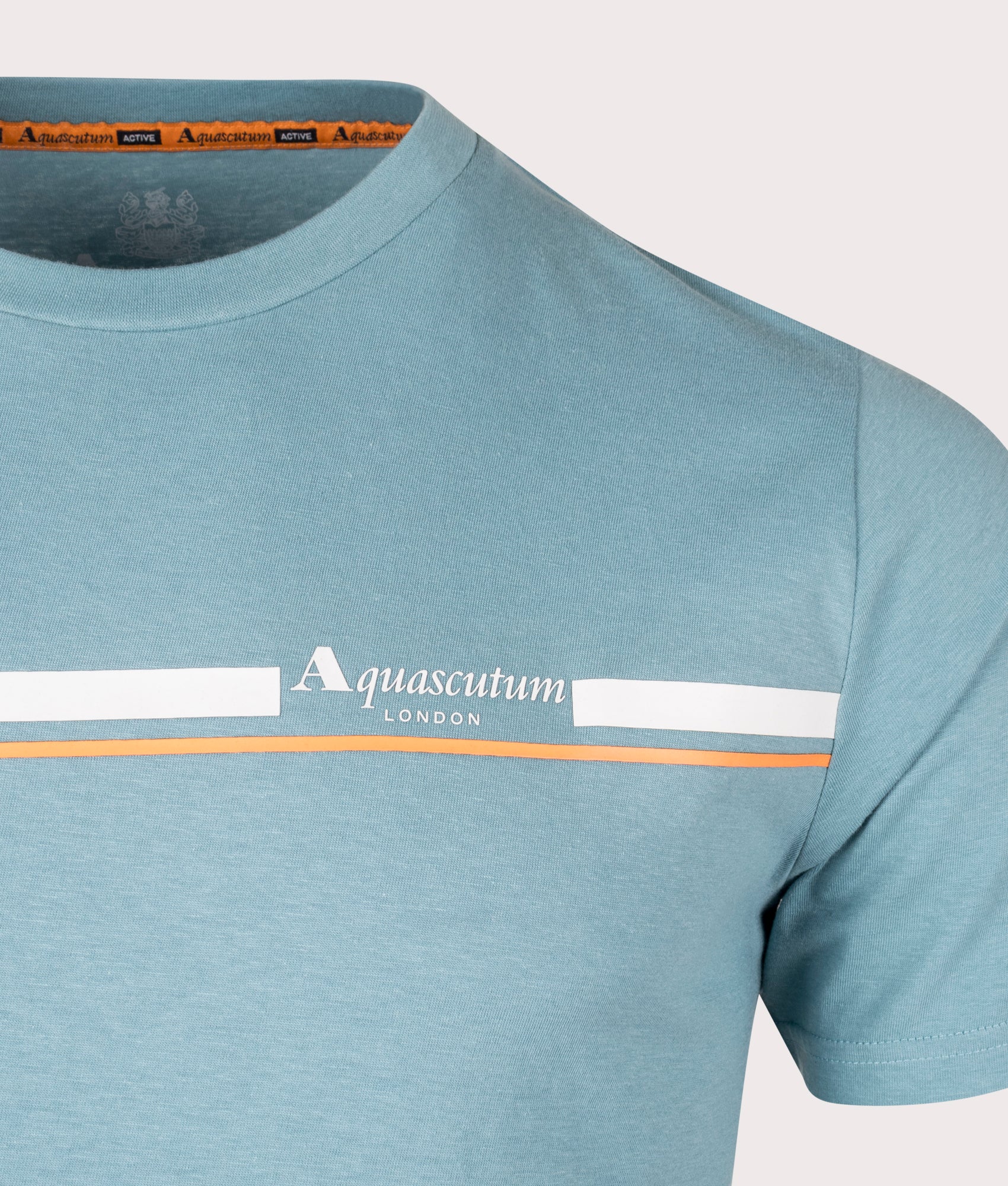Active Cotton Stripes T-Shirt in Avio by Aquascutum. EQVVS Detail Shot.