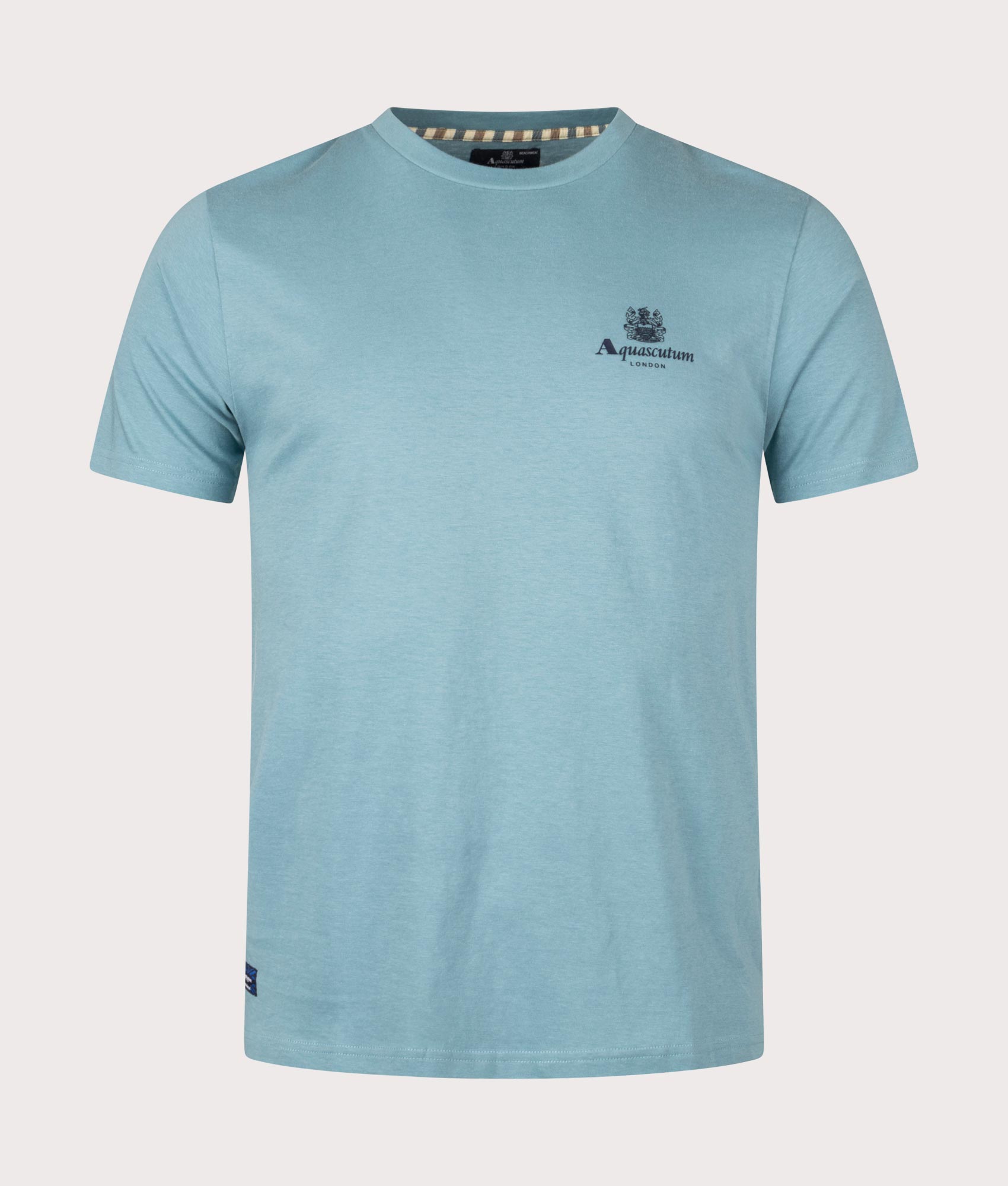 Beach Basic Small Logo T-Shirt in Avio by Aquascutum. EQVVS Front Angle Shot.