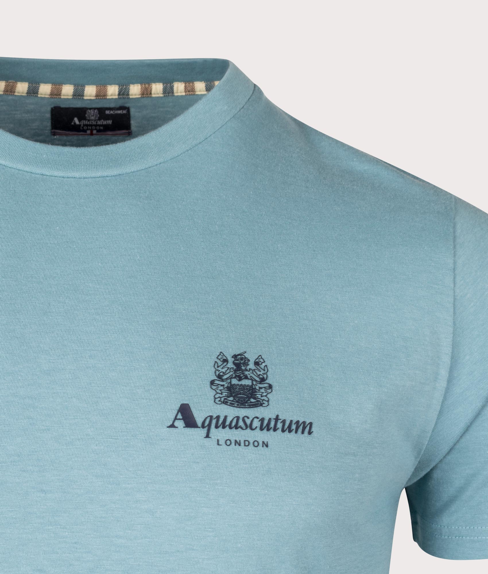 Beach Basic Small Logo T-Shirt in Avio by Aquascutum. EQVVS Detail Shot.