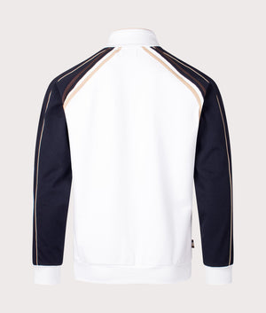 Optical White Mockneck Track Top by Aquascutum. Shot at EQVVS. Reverse shot. 