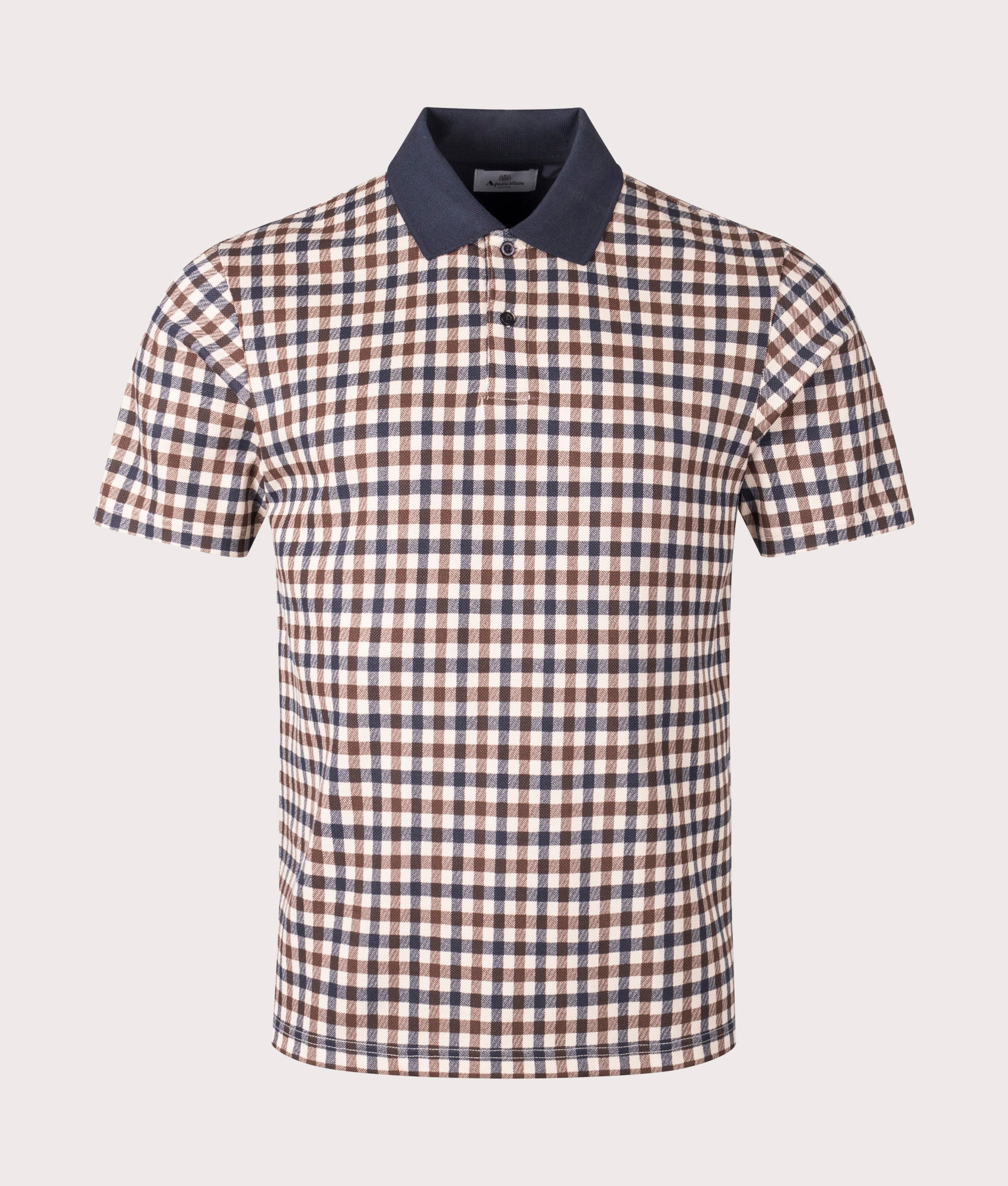 Active Club Check Piquet Polo Shirt by Aquascutum. Shot at EQVVS. Front shot. 