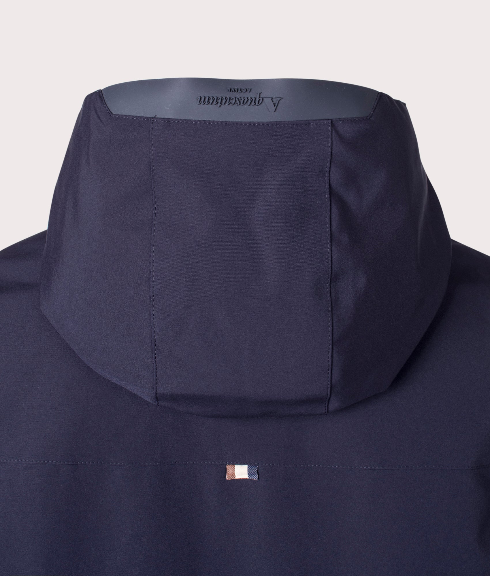 Aquascutum Active Mid Shell Parka in Navy. Shot at EQVVS. Detail back shot. 