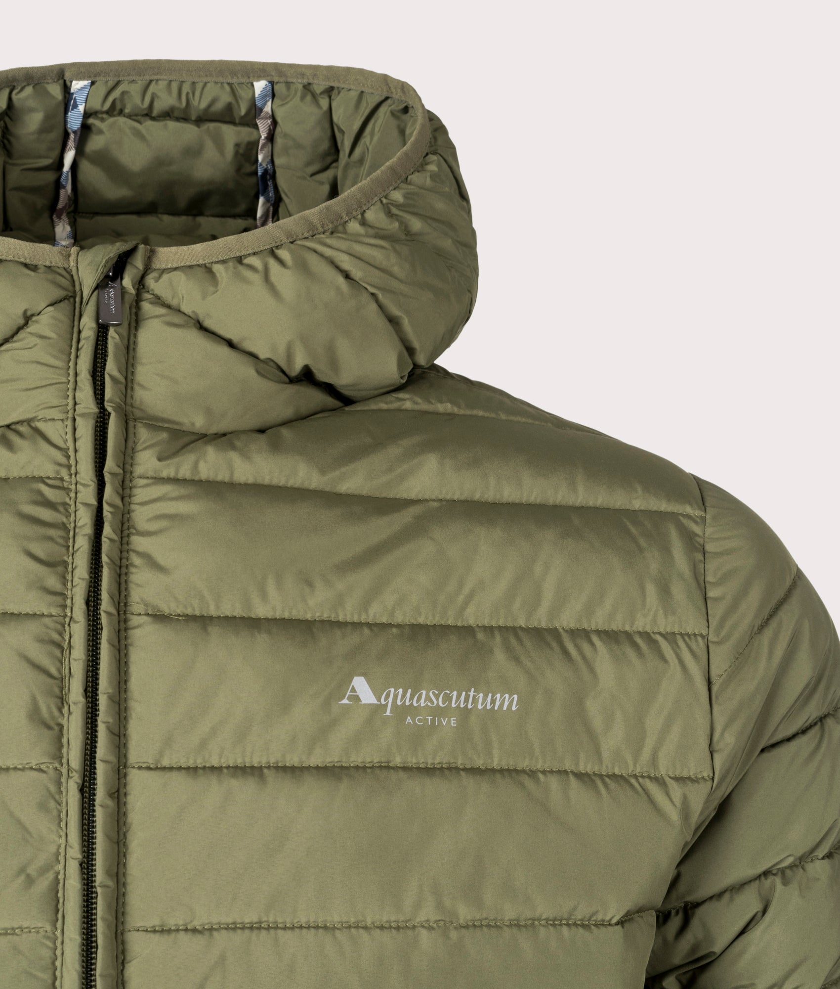 RLG Active Hooded 100 GR Jacket in Army Green by Aquascutum. EQVVS Shot.