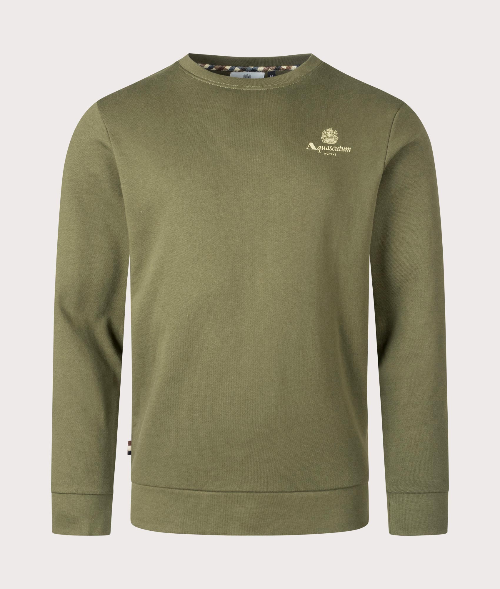 Aquascutum Active Small Logo Crewneck Sweatshirt in Army Green, 100% Organic Cotton. EQVVS Front Shot