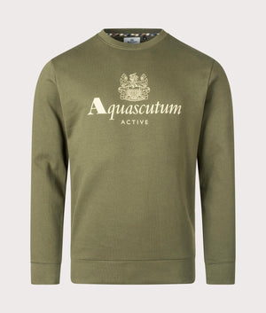 Aquascutum Active Big Logo Crewneck Sweatshirt in Army Green EQVVS