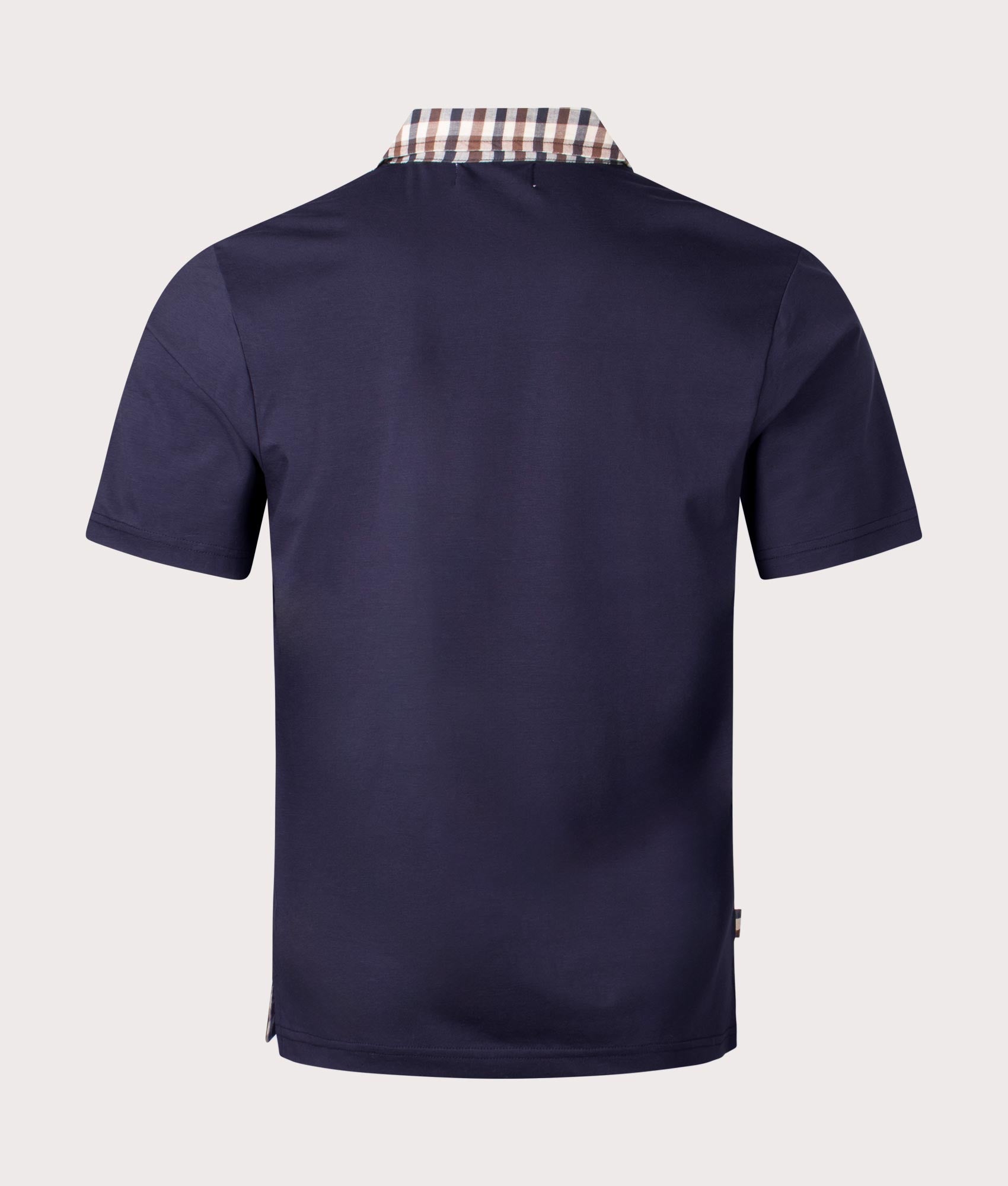 Aquascutum Supima Polo Shirt in Navy Blue. Shot at EQVVS. Reverse shot. 
