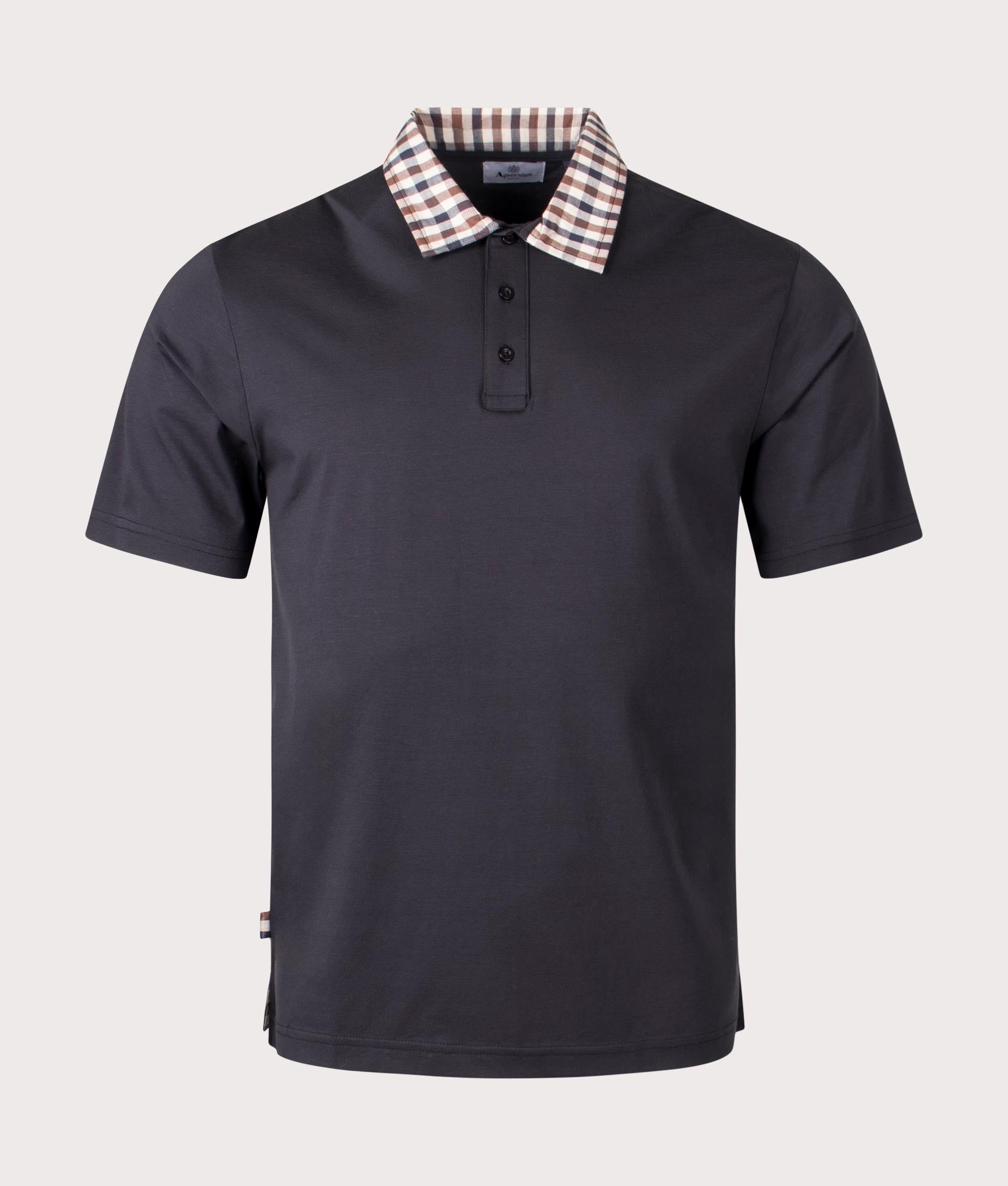 Supima Black Polo Shirt by Aquascutum. Shot at EQVVS. Front shot. 