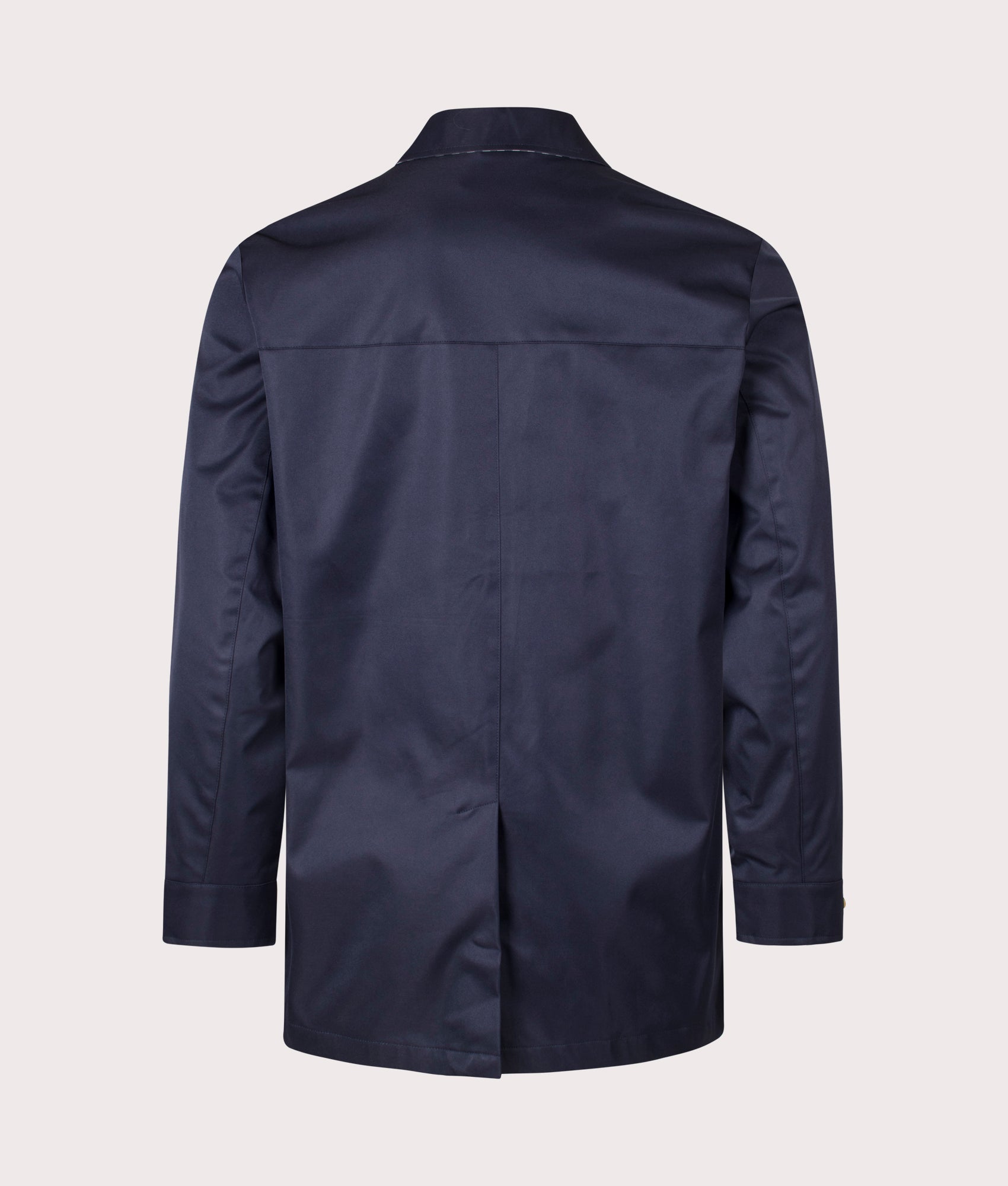 Aquascutum Iconic Caban Mac in Navy at EQVVS. Back shot.