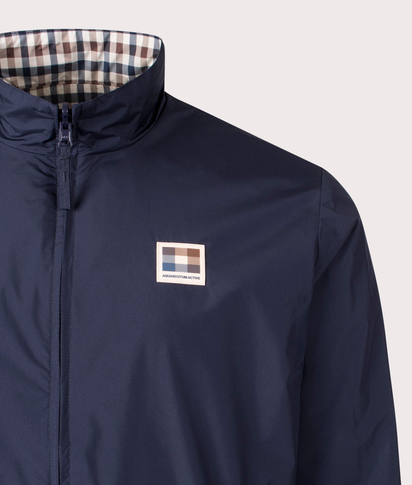 Aquascutum Mock Neck Sailor Jacket in Sailor Navy. Shot at EQVVS.  Detail shot. 