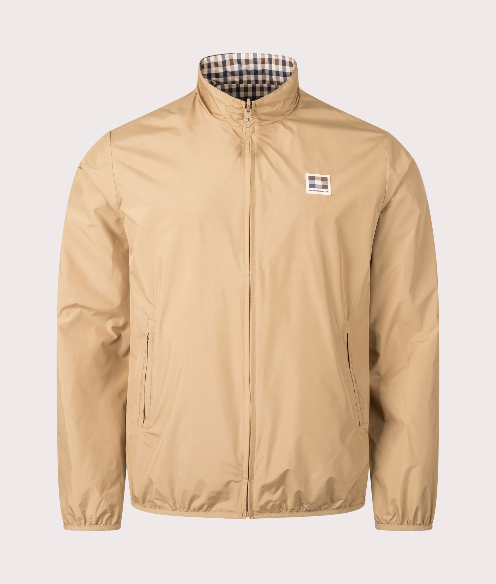 Aquascutum Mock Neck Sailor Jacket in Sailor Khaki. Shot at EQVVS.  Front shot. 